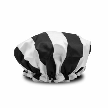 MANOR ROAD SHOWER CAP. BLACK & WHITE STRIPE. PRE-ORDER