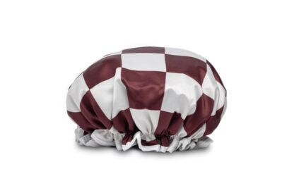MANOR ROAD SHOWER CAP. BORDEAUX CHECKER. PRE-ORDER