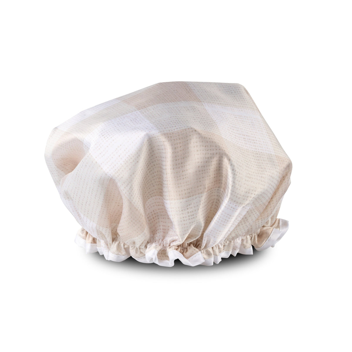 MANOR ROAD SHOWER CAP. LINEN GINGHAM NATURAL. PRE-ORDER