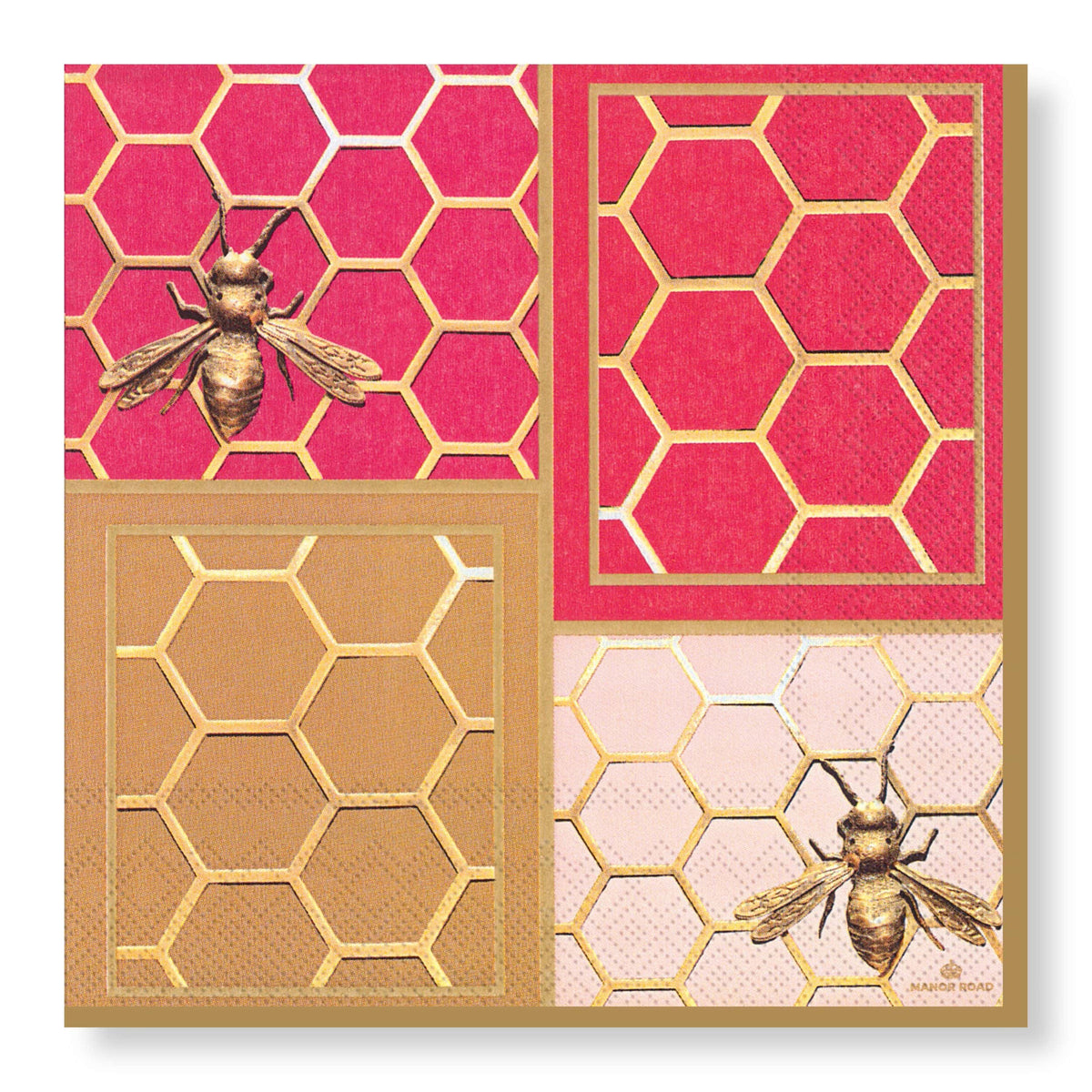 MANOR ROAD COLOURBLOCK BEES NAPKINS. LUNCHEON, COCKTAIL. 20PK. PRE-ORDER
