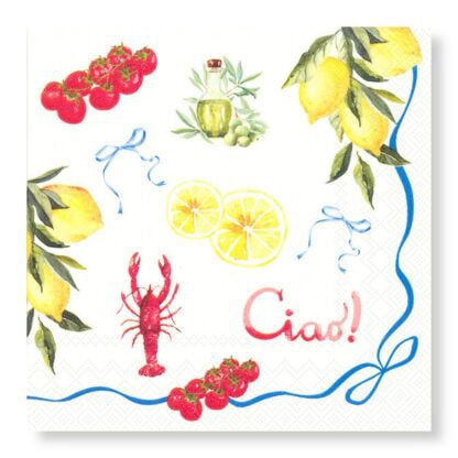 MANOR ROAD CIAO NAPKINS. LUNCHEON, COCKTAIL. 20PK. PRE-ORDER