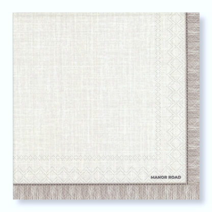 MANOR ROAD FRINGED (BEIGE) NAPKINS. DINNER, LUNCHEON, COCKTAIL. 20PK. PRE-ORDER