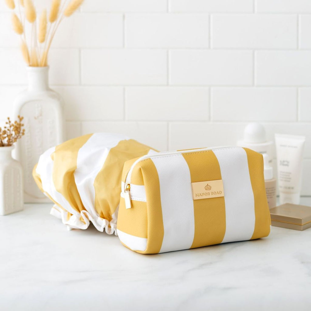 MANOR ROAD TRAVEL BAG. LEMON WHITE STRIPE. PRE-ORDER