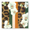 MANOR ROAD WHITE ORCHID & LEOPARD NAPKINS. LUNCHEON, COCKTAIL. 20PK. PRE-ORDER.